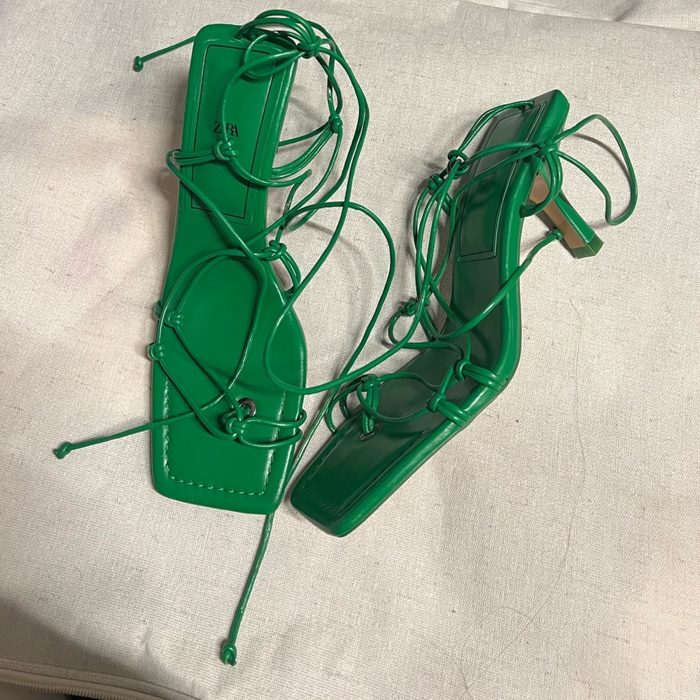 ZARA Green Strappy Sandals (39)